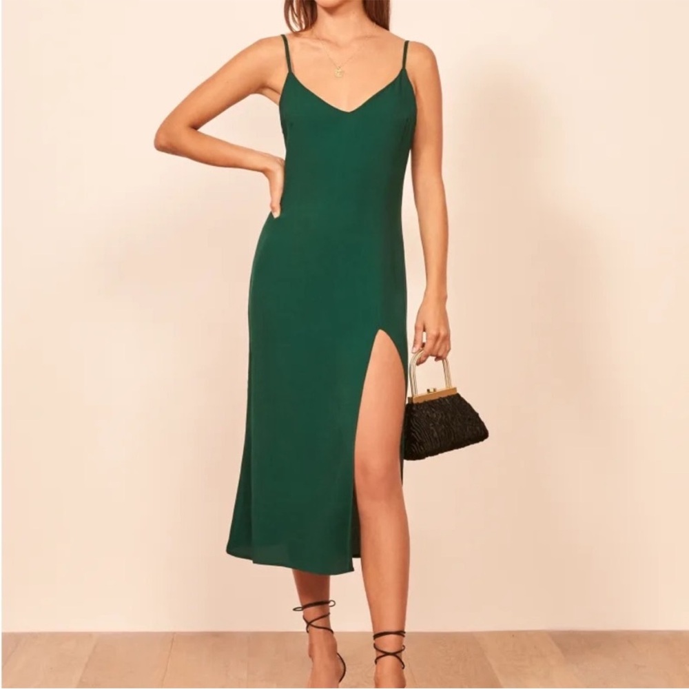 Reformation Crimini Green Midi Dress
